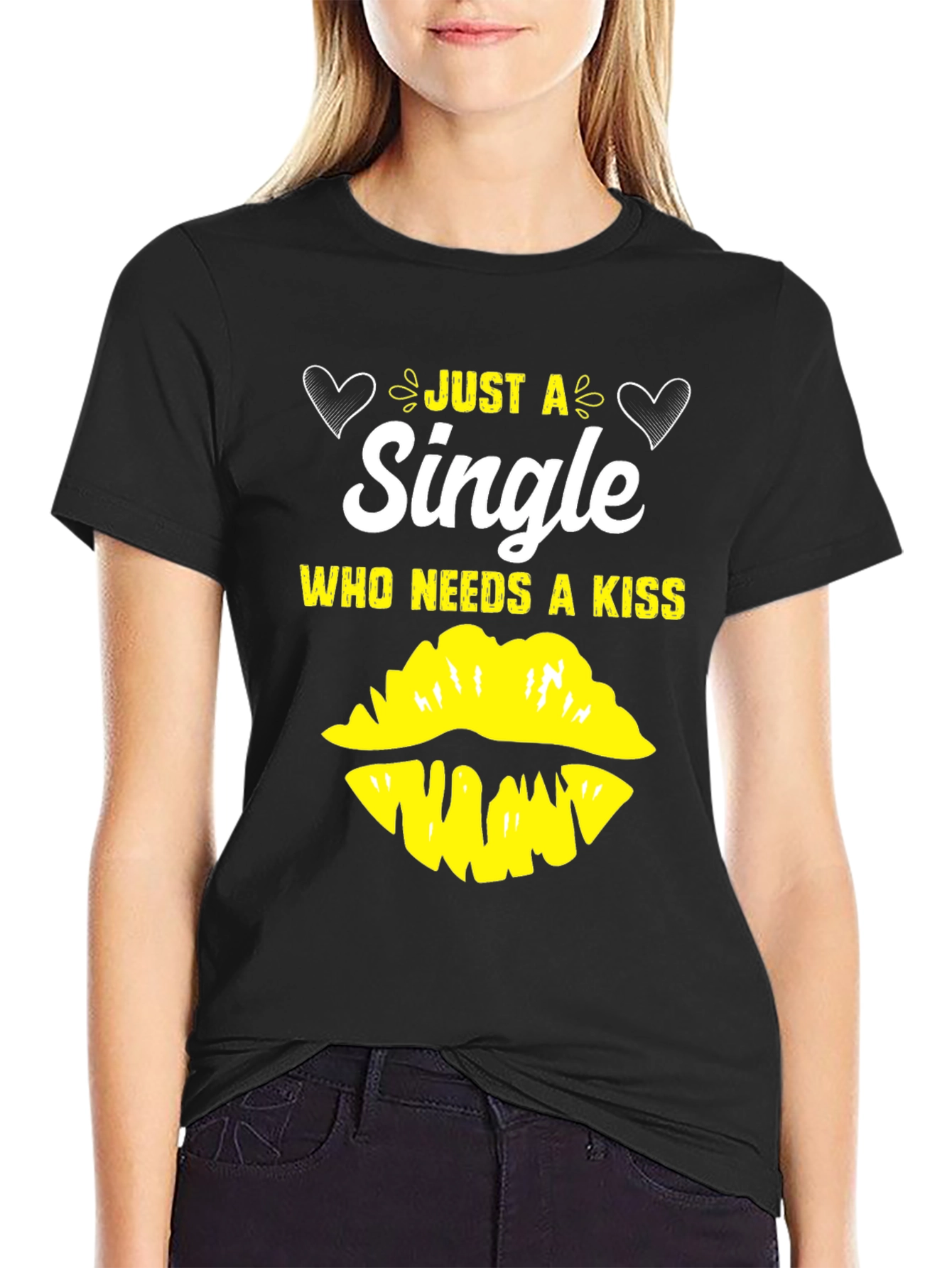 Single & Needs a Kiss Graphic Tee - Black