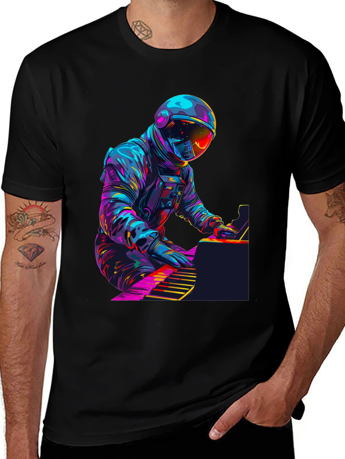 Astronaut Pianist Graphic Tee - Black