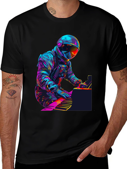 Astronaut Pianist Graphic Tee - Black