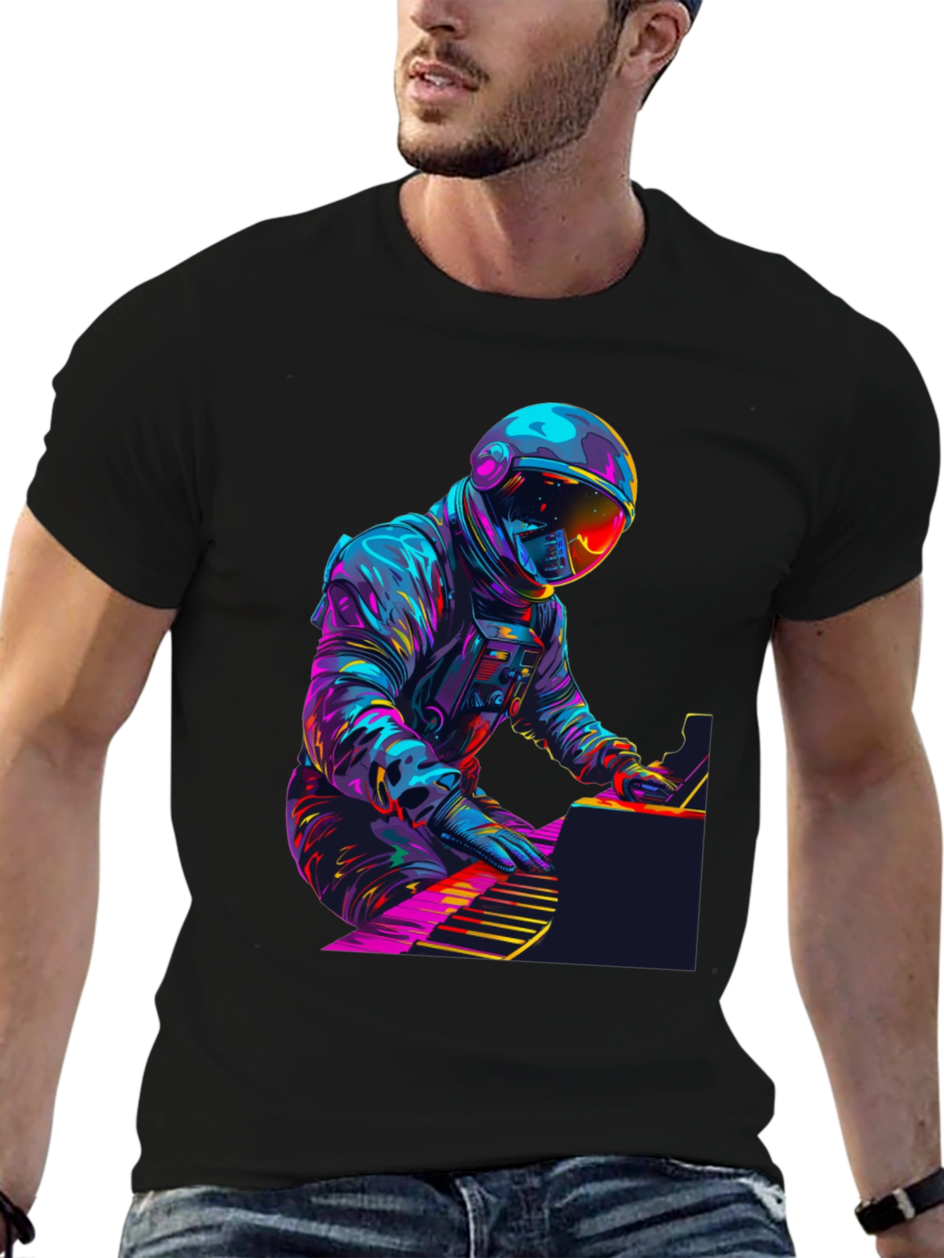 Astronaut Pianist Graphic Tee - Black