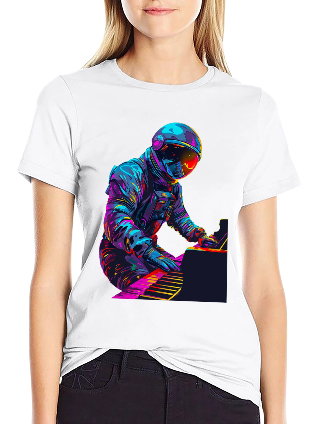 Astronaut Pianist Graphic Tee - Black
