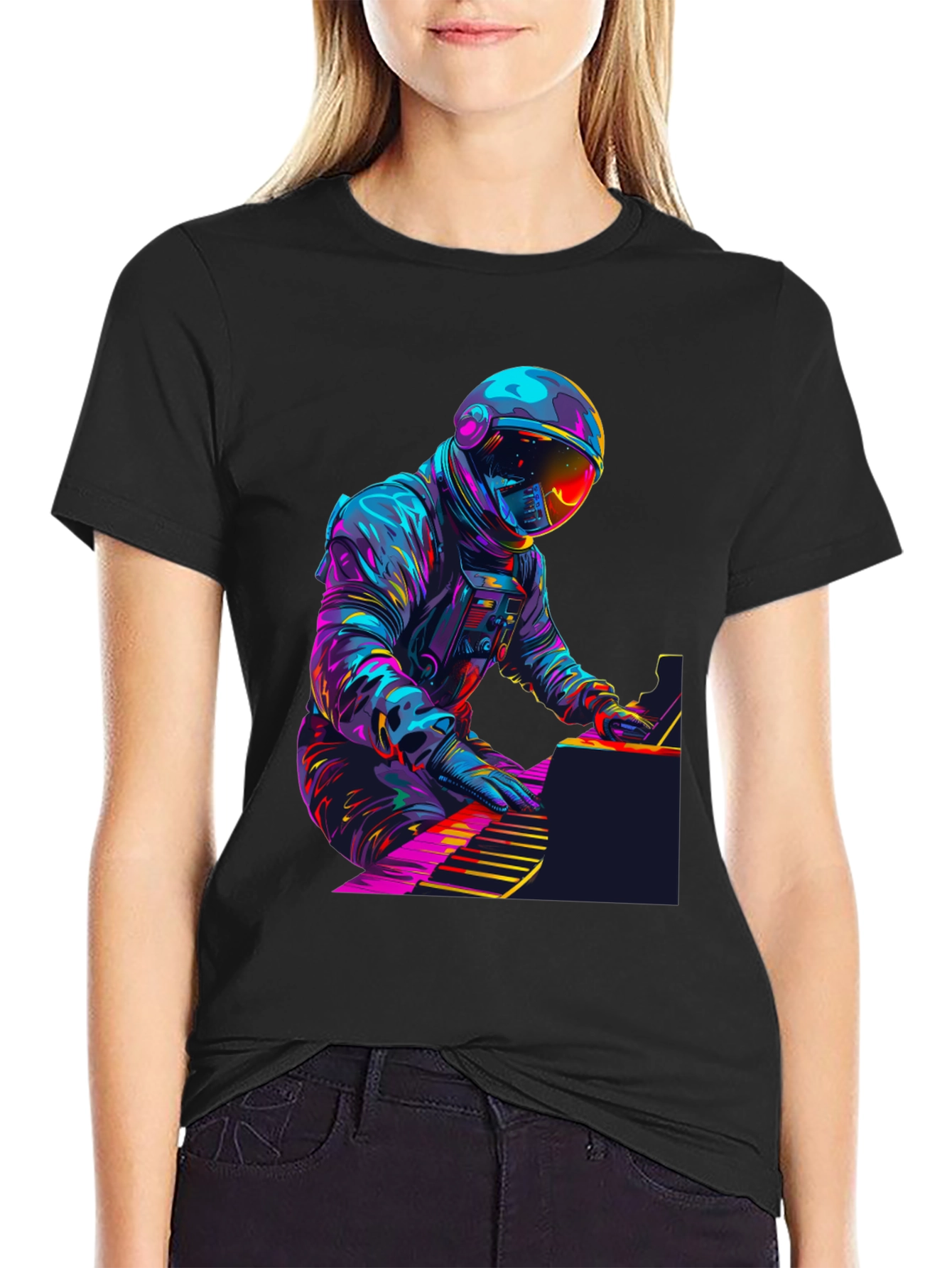 Astronaut Pianist Graphic Tee - Black