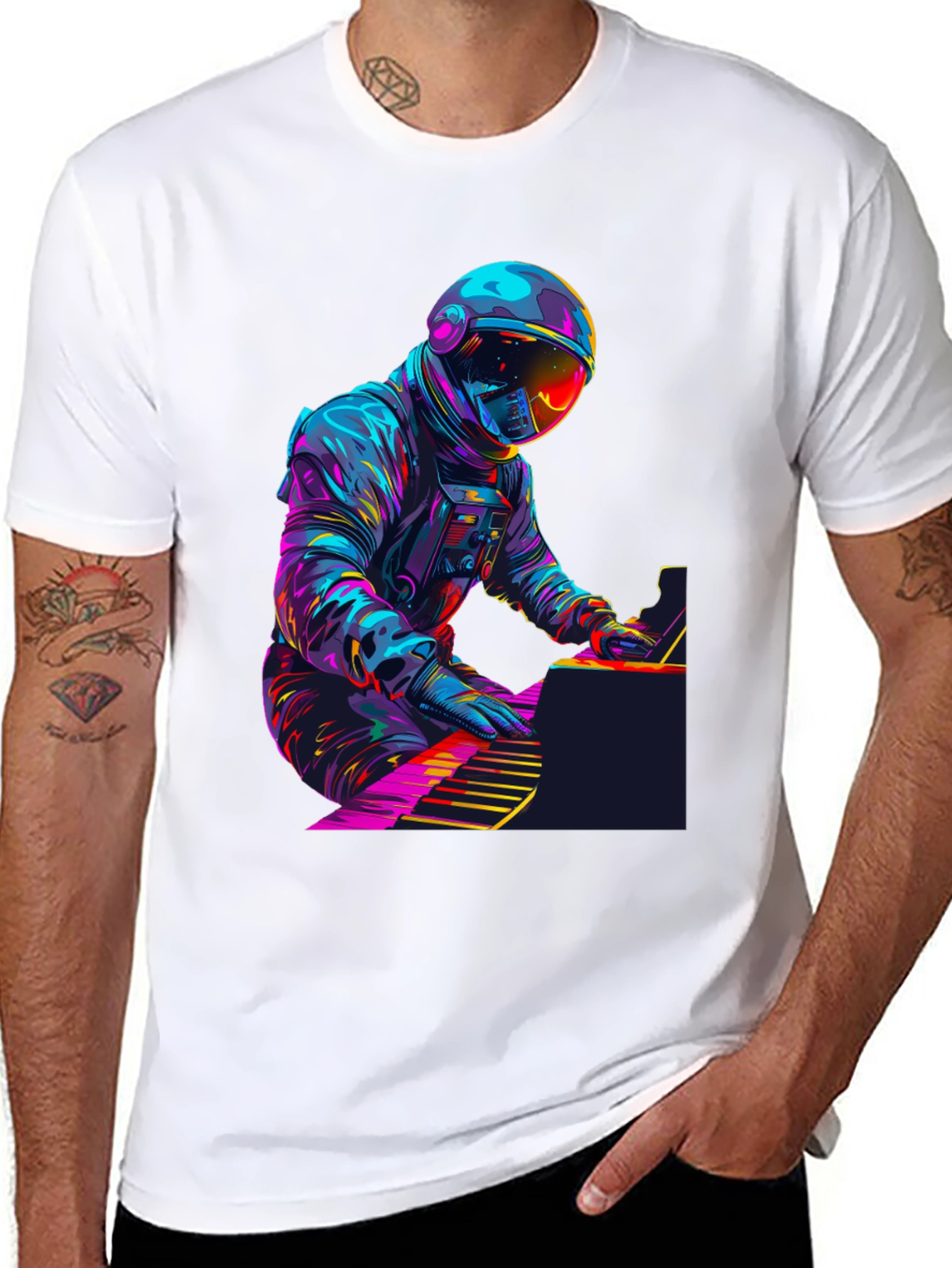 Astronaut Pianist Graphic Tee - Black