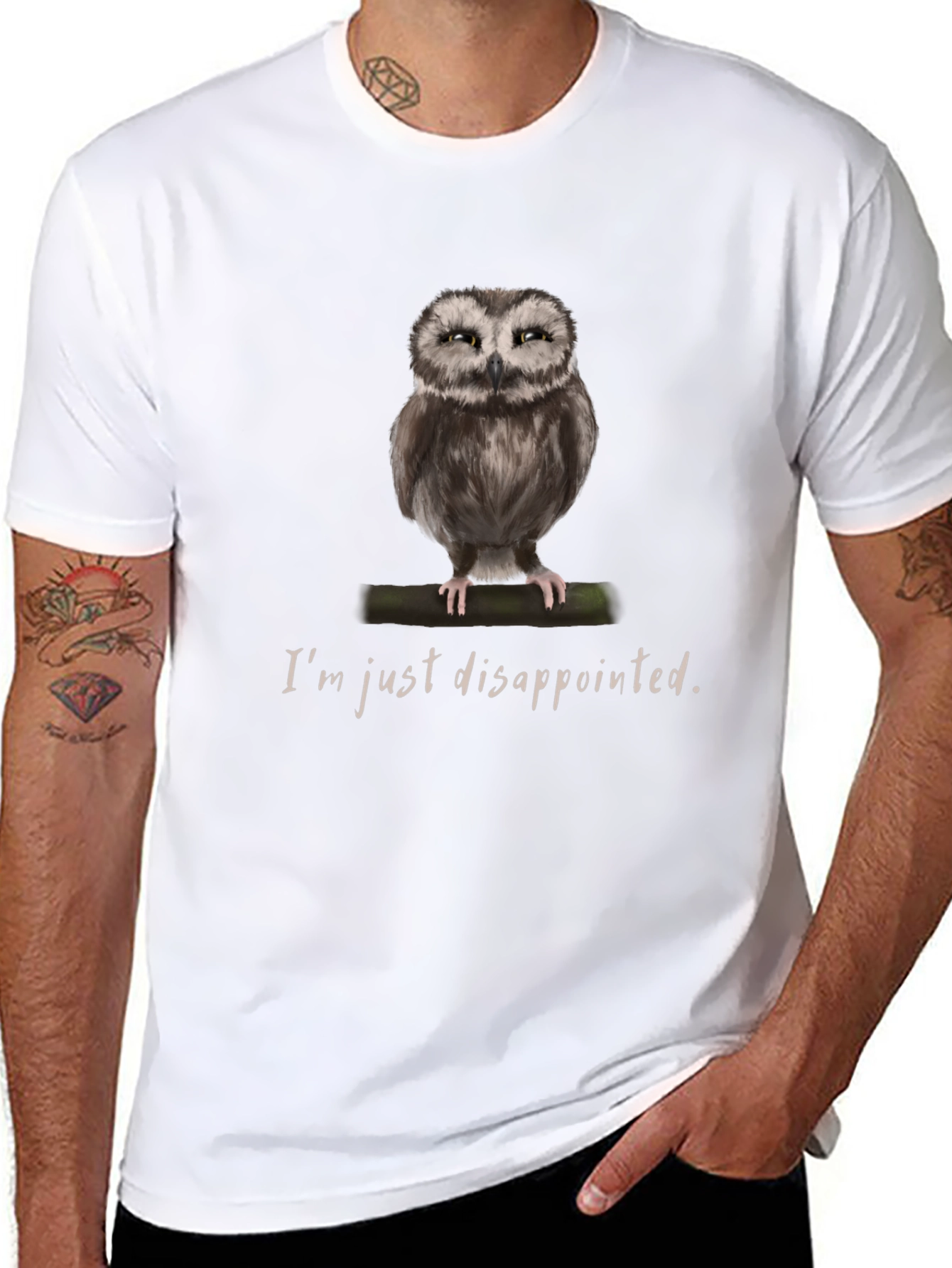 Disappointed Owl Graphic Tee - Unique Design Soft Cotton