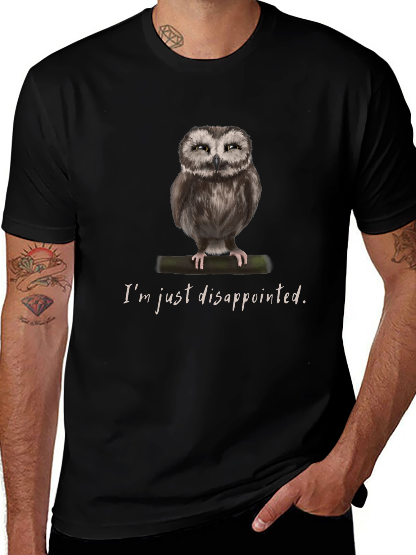 Disappointed Owl Graphic Tee - Unique Design Soft Cotton