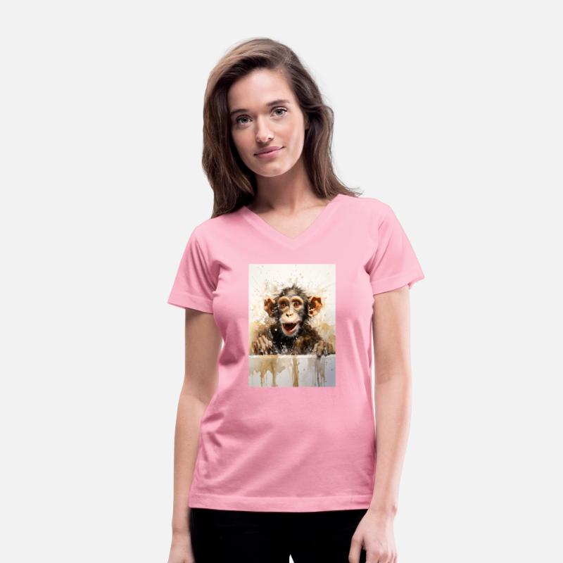 Monkey in bathtub. Funny animal art