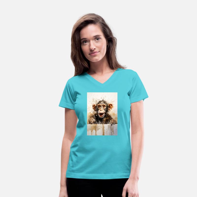 Monkey in bathtub. Funny animal art