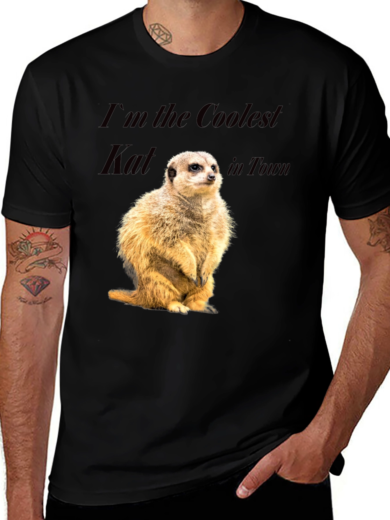 Coolest Kat Meerkat Graphic Tee - Black
