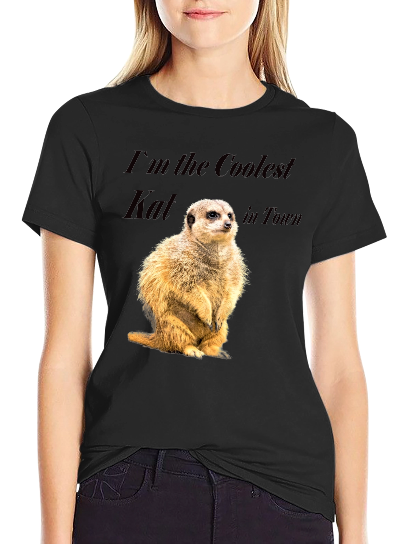 Coolest Kat Meerkat Graphic Tee - Black