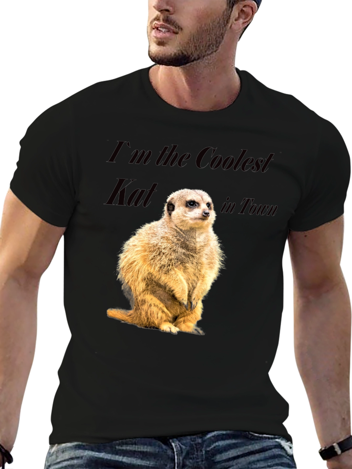 Coolest Kat Meerkat Graphic Tee - Black