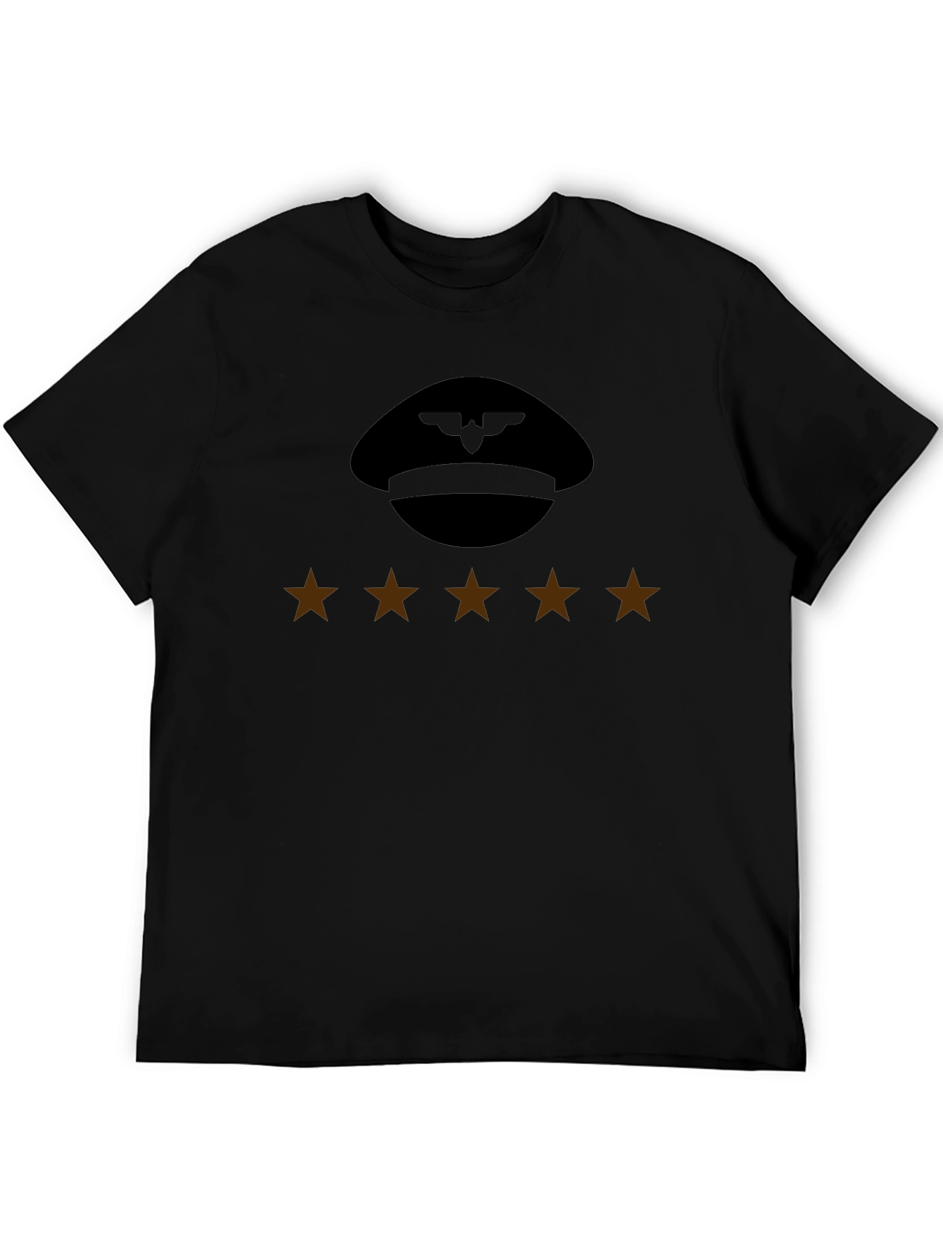 Pilot Hat & 5 Star Rating Black T-Shirt