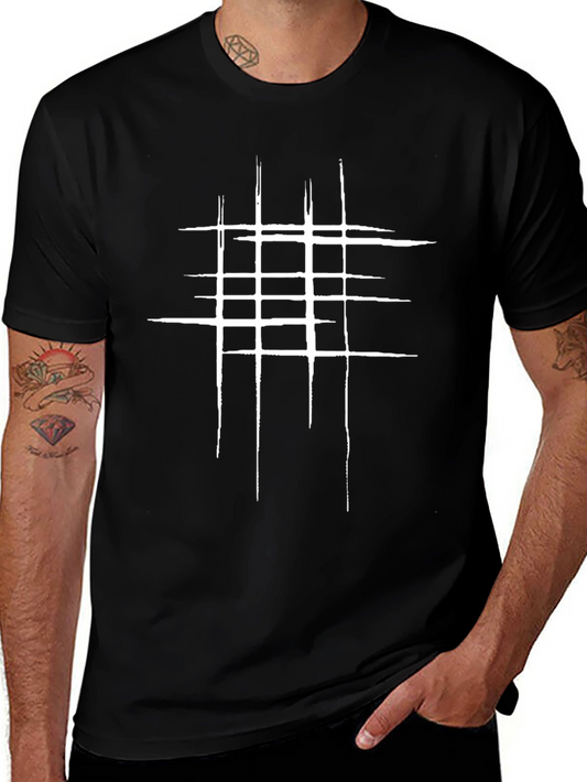 Abstract Grid Graphic Tee - Modern Black T-Shirt