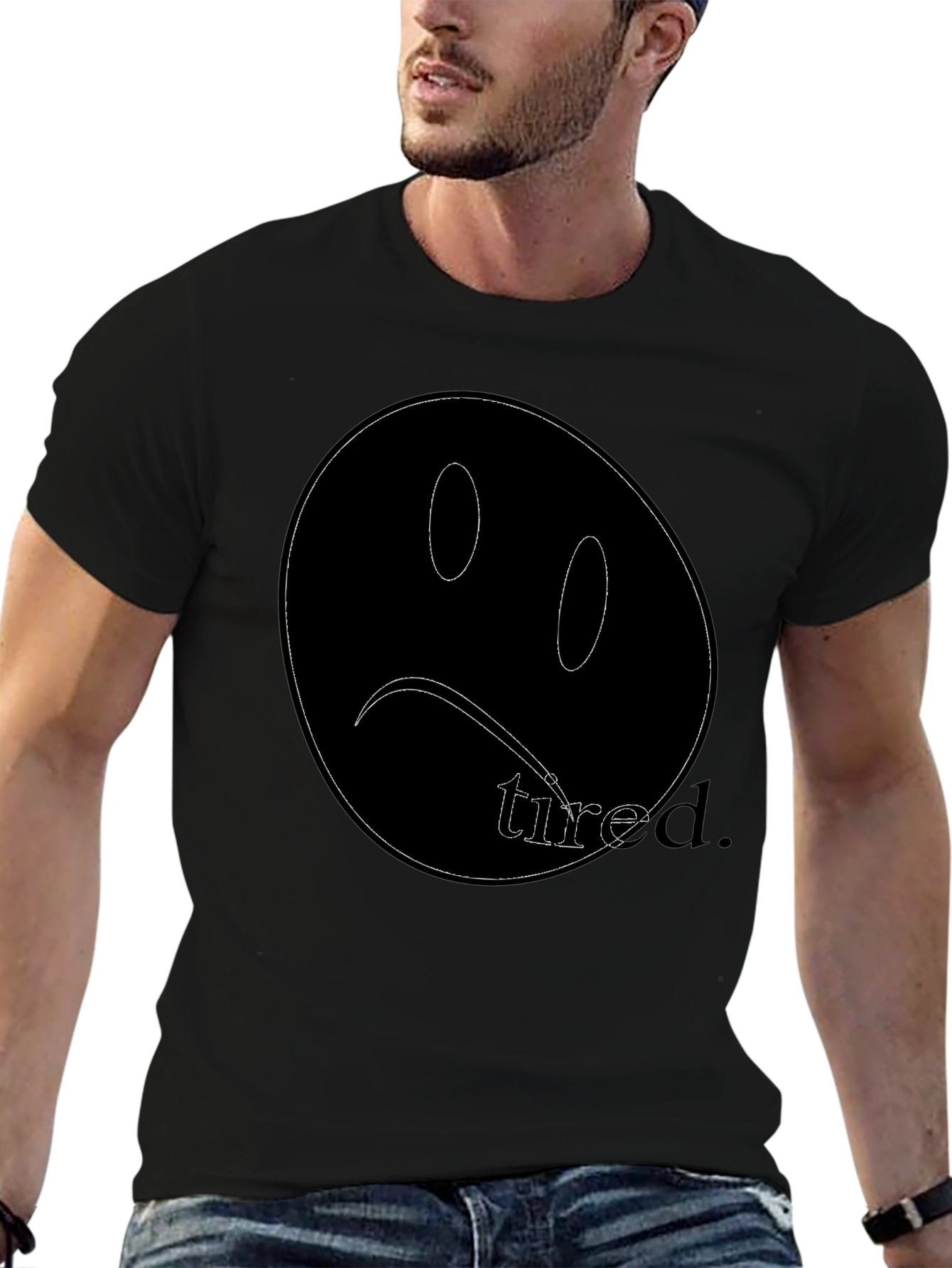 Sad Face Tired Graphic Black T-Shirt