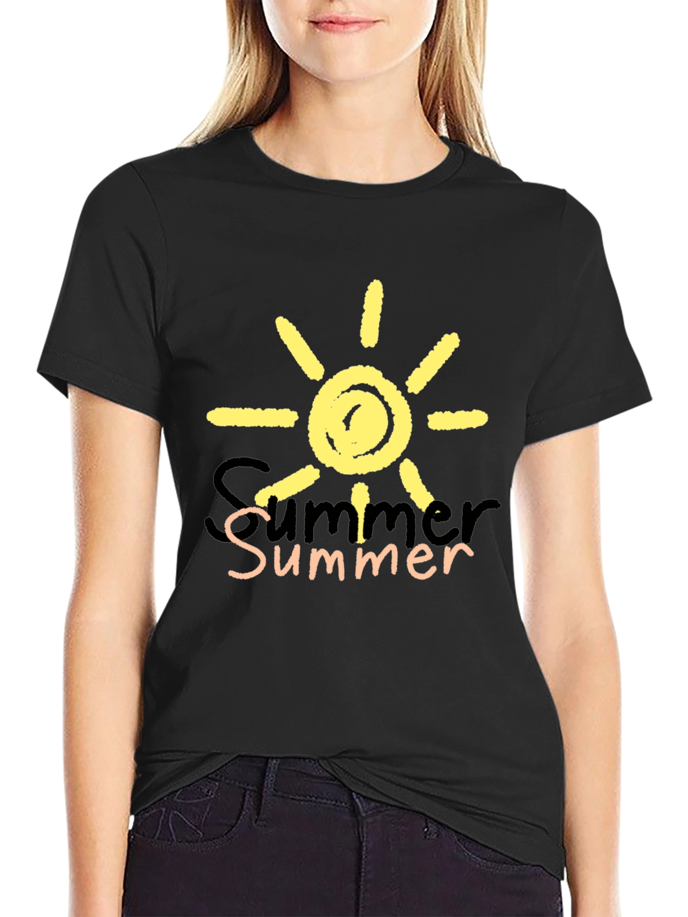 Summer Sun Graphic Print Black T-Shirt
