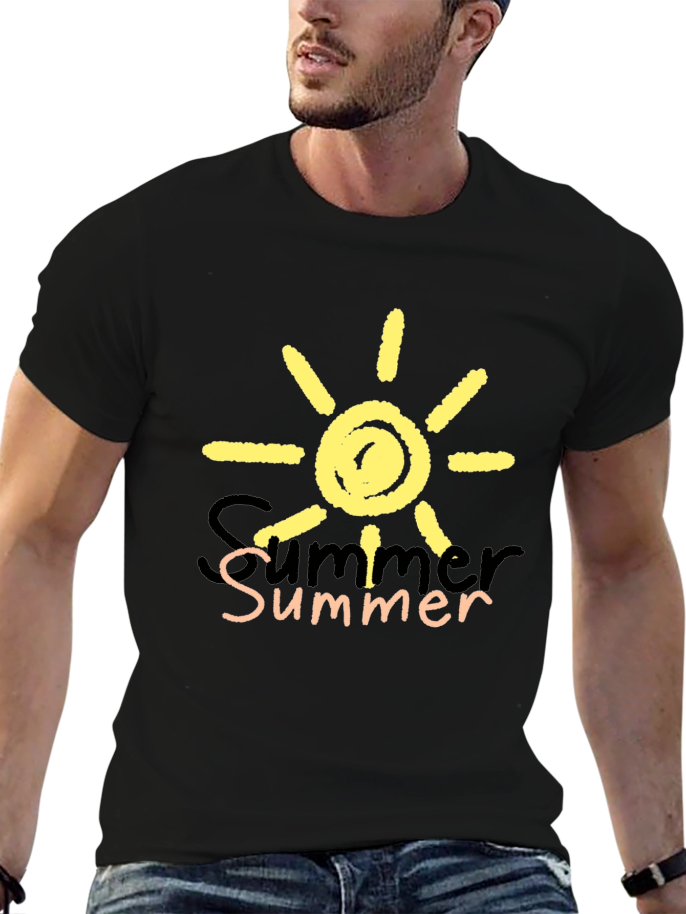 Summer Sun Graphic Print Black T-Shirt