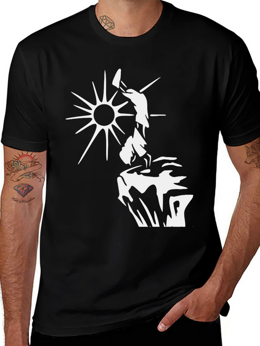 Black T-Shirt with White Sun Climber Graphic