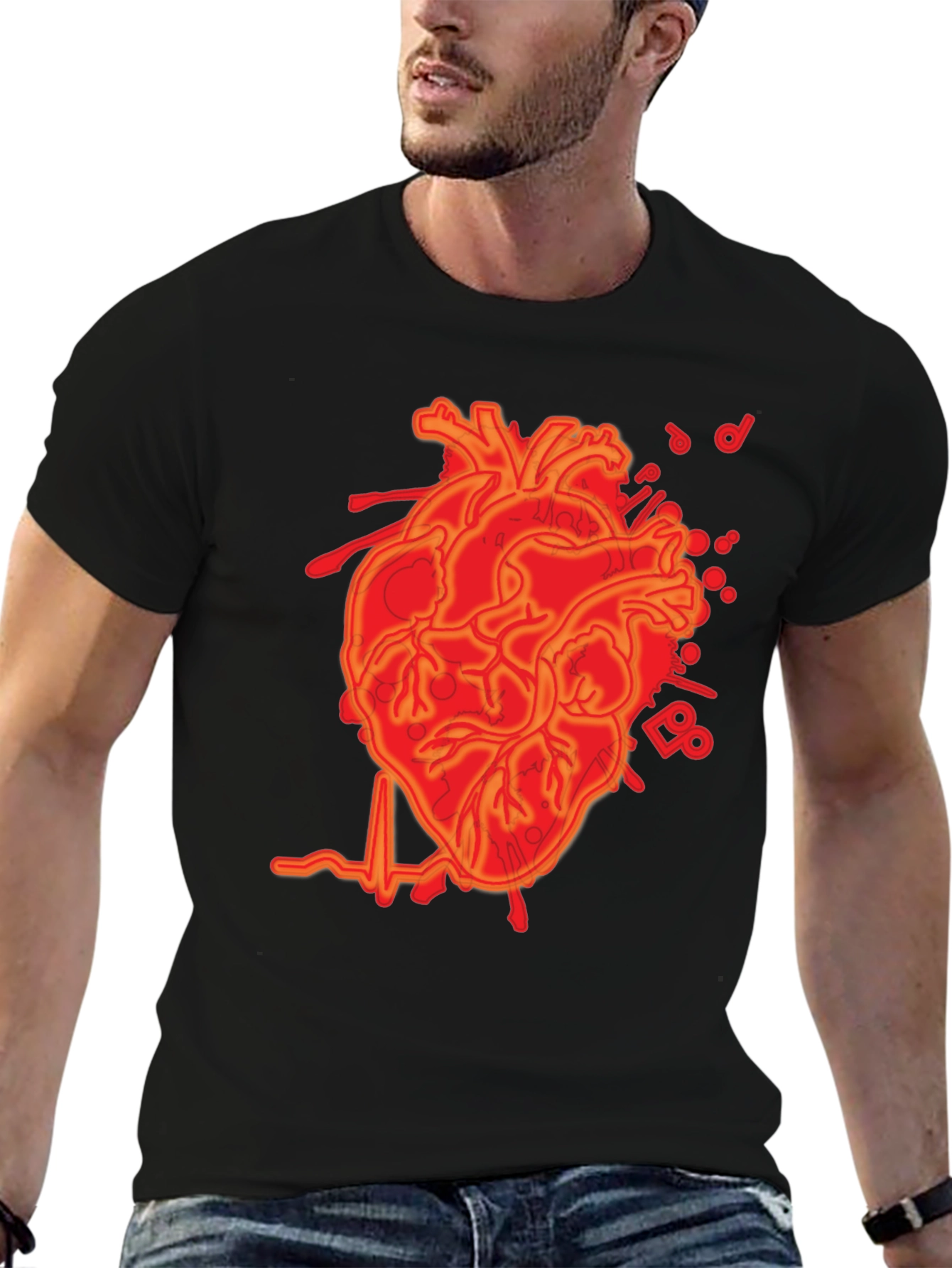Anatomical Heartbeat Graphic Tee - Mens Black T-Shirt