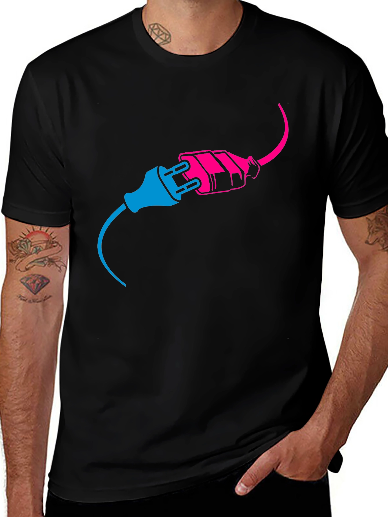 Electric Plug Graphic Tee - Black Cotton T-Shirt
