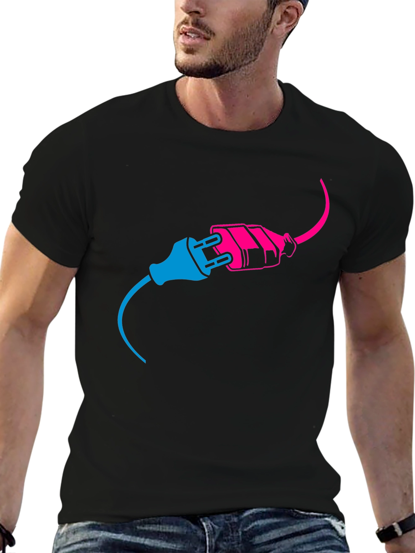 Electric Plug Graphic Tee - Black Cotton T-Shirt