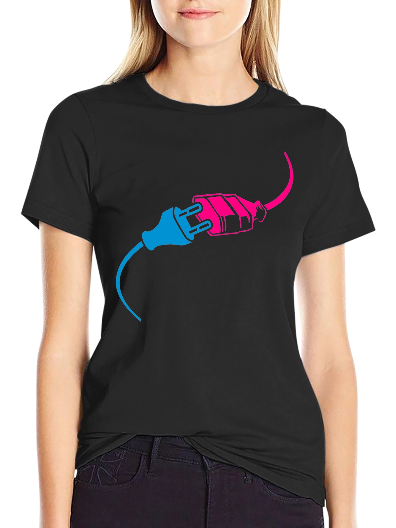 Electric Plug Graphic Tee - Black Cotton T-Shirt