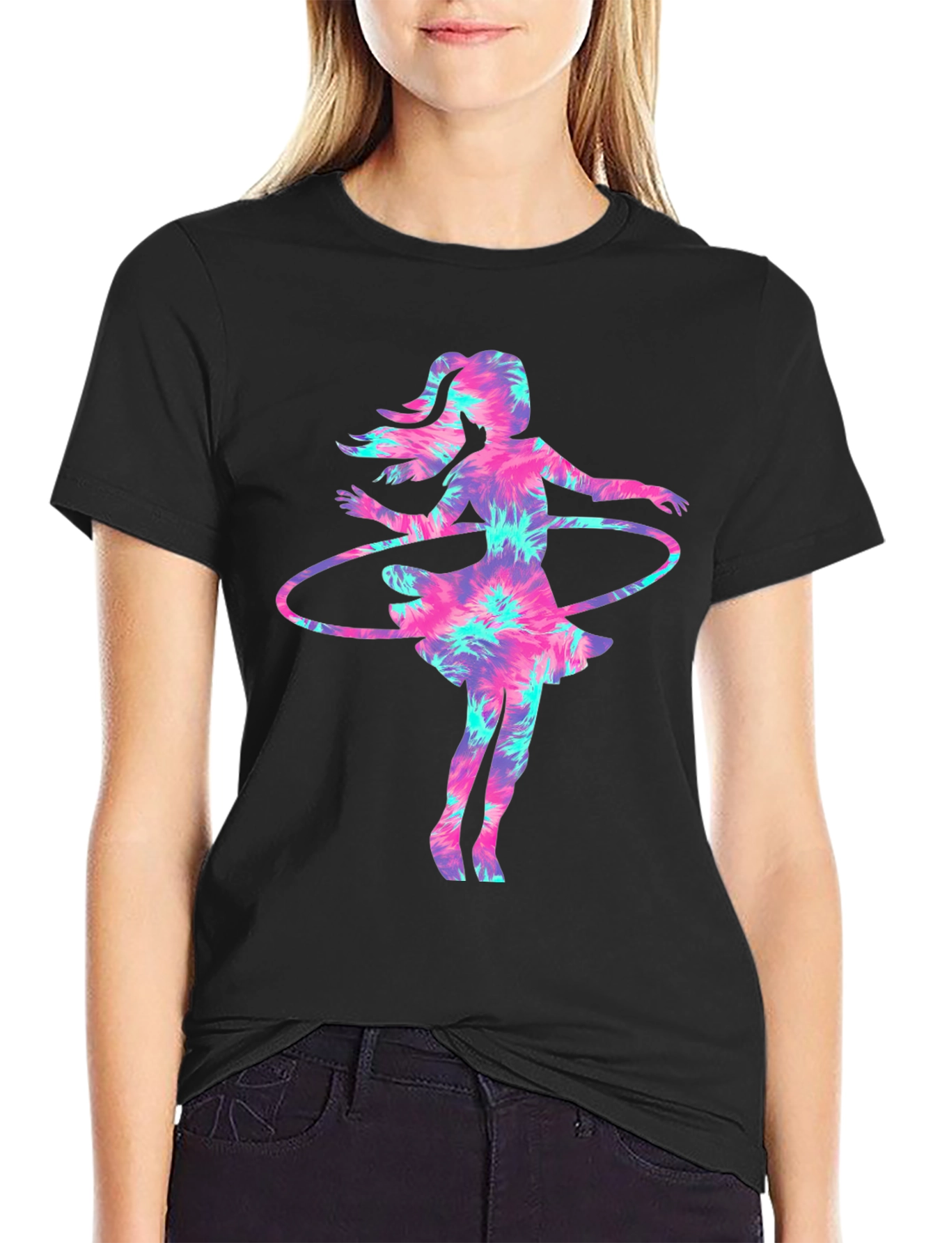 Tie-Dye Hula Girl Graphic Tee - Casual & Unique