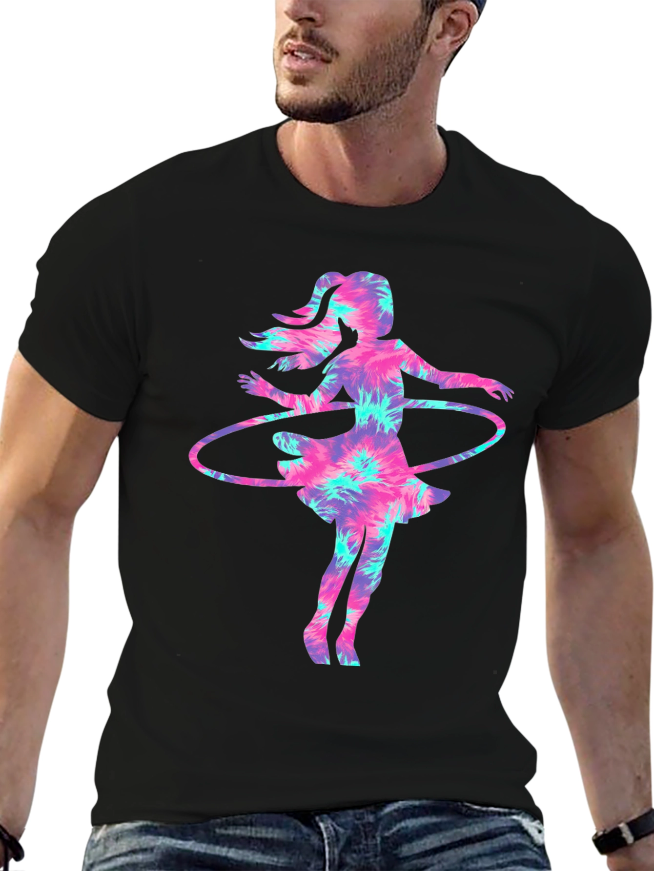 Tie-Dye Hula Girl Graphic Tee - Casual & Unique