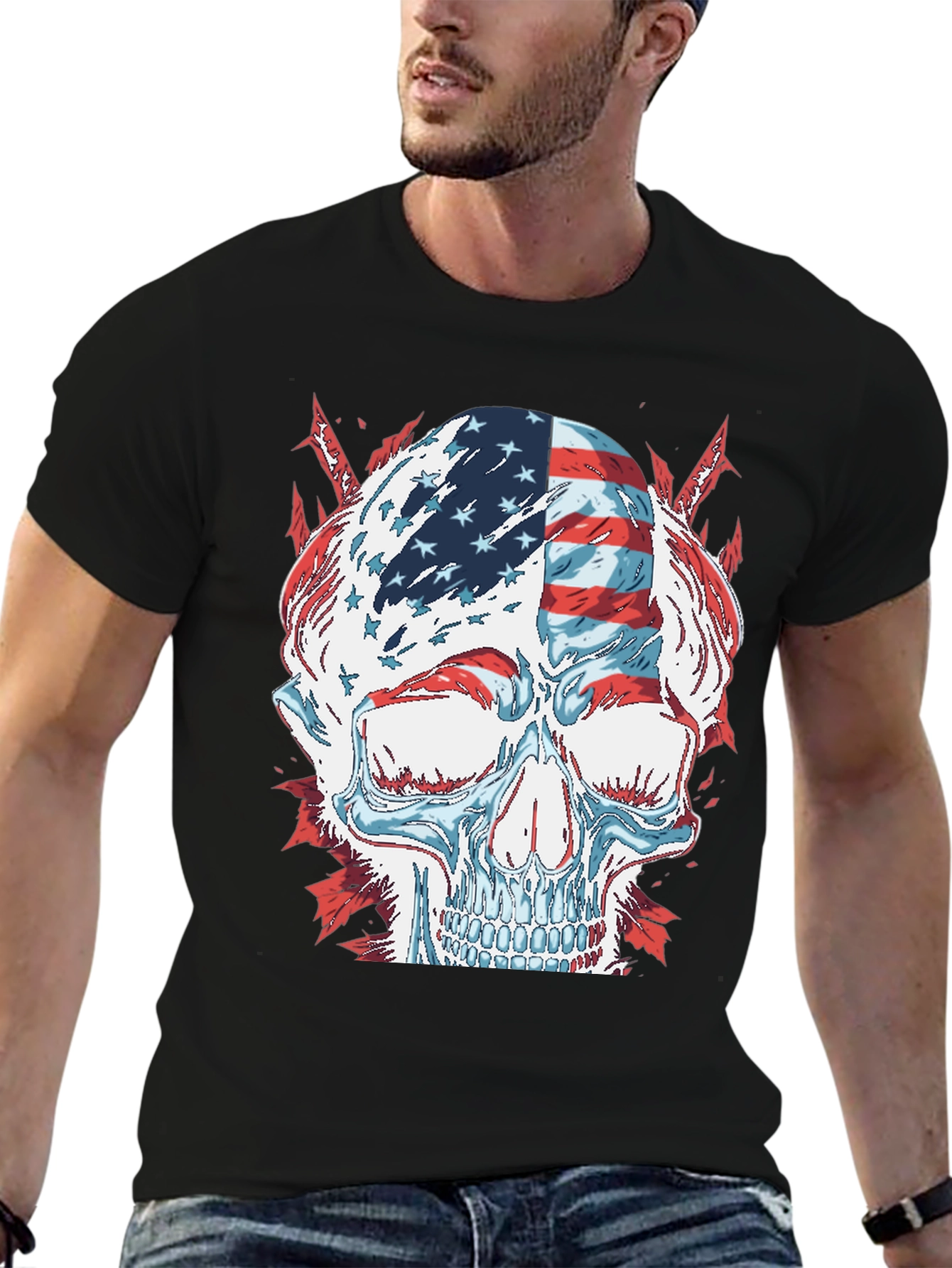 American Flag Skull Graphic T-Shirt
