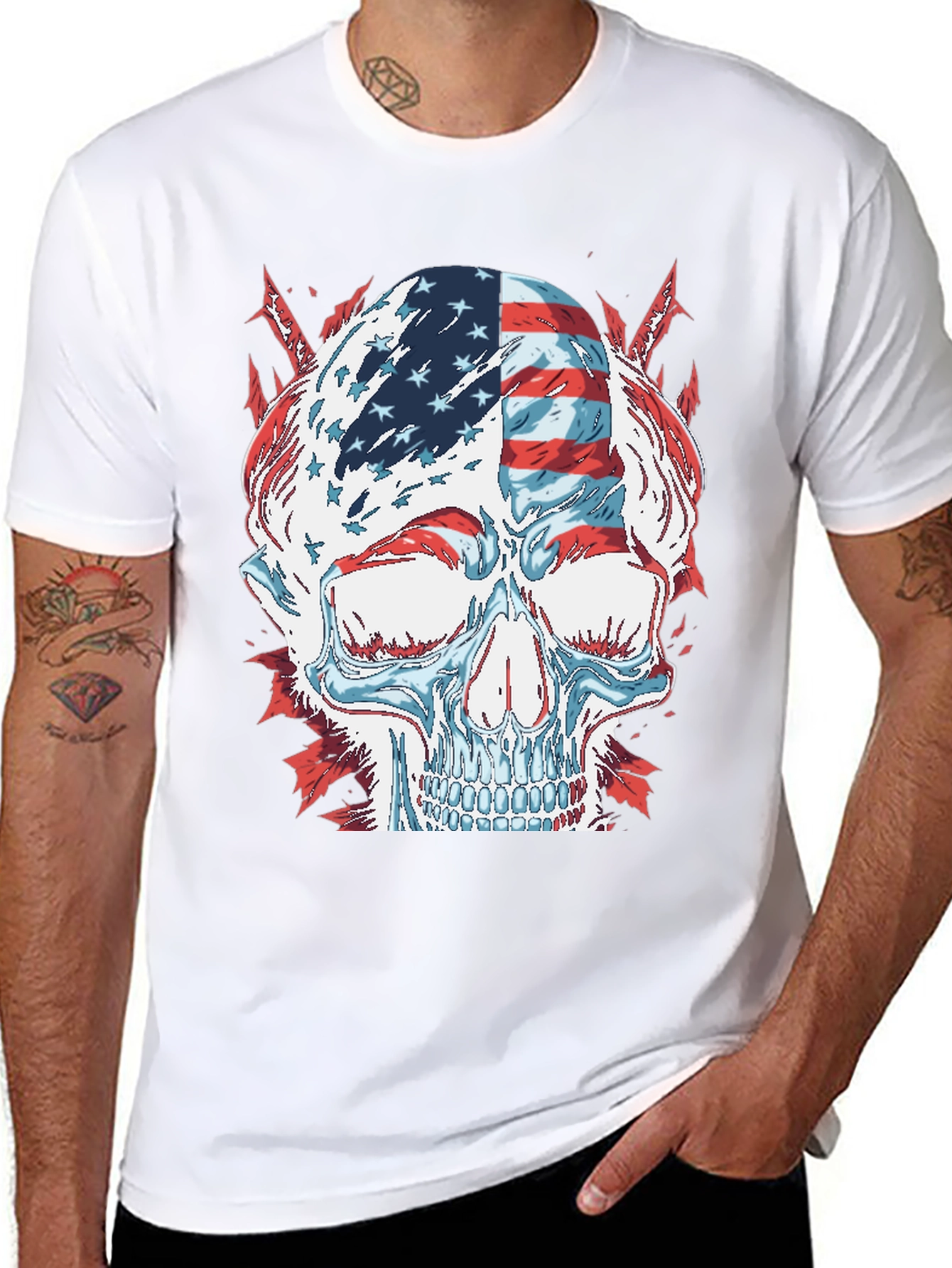 American Flag Skull Graphic T-Shirt