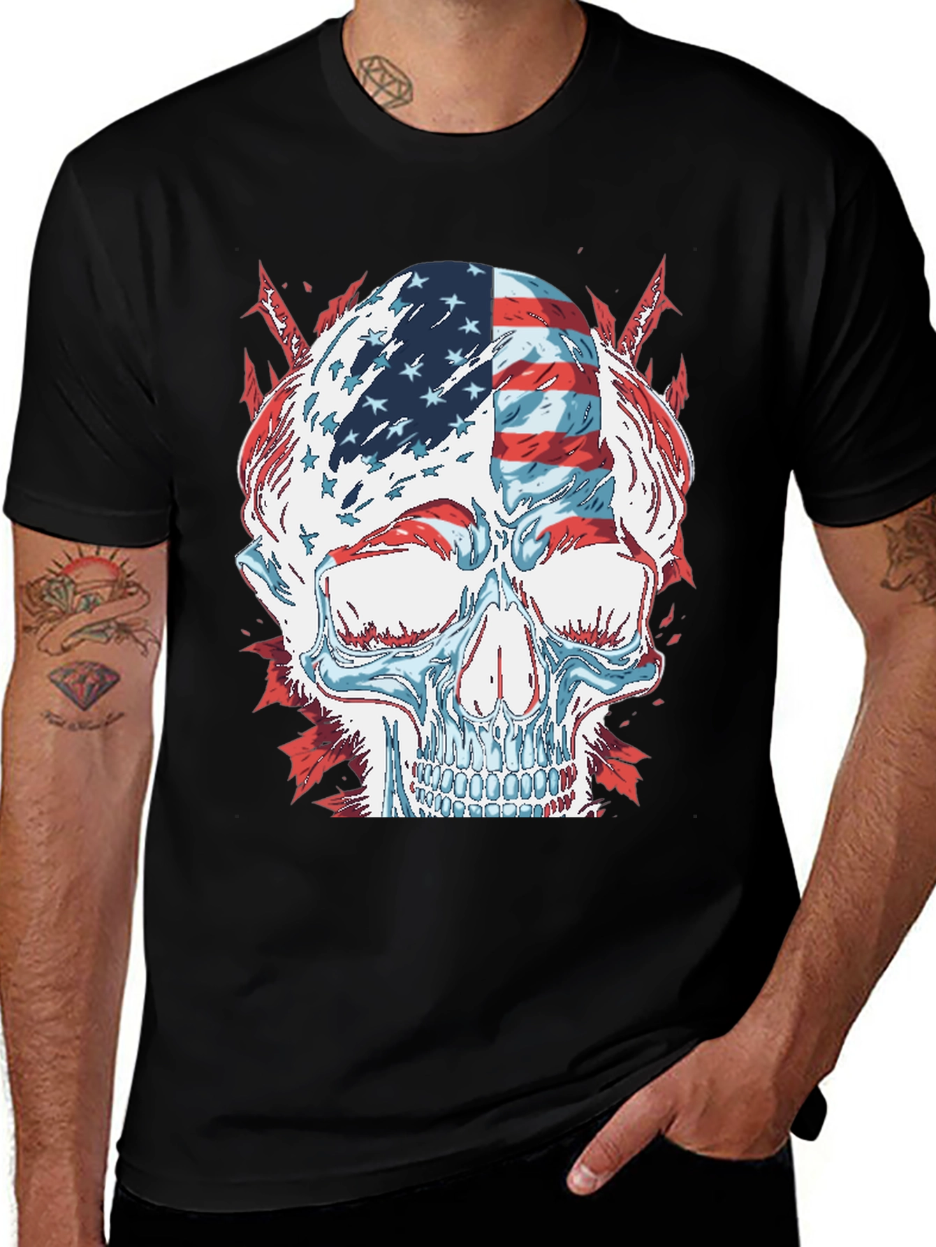 American Flag Skull Graphic T-Shirt