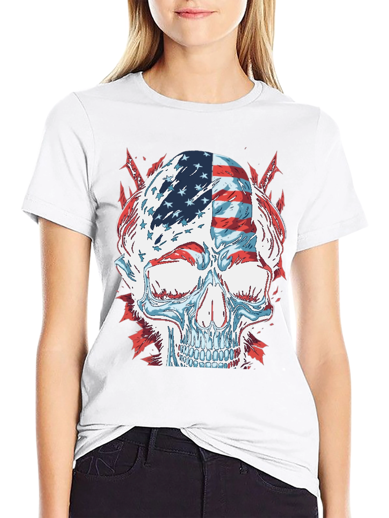 American Flag Skull Graphic T-Shirt