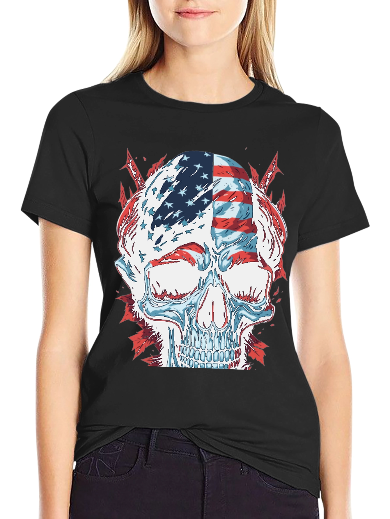 American Flag Skull Graphic T-Shirt