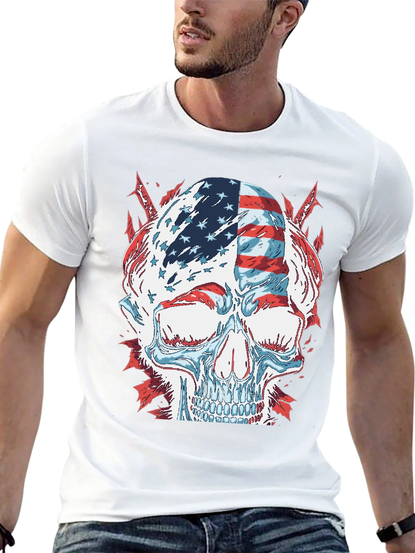 American Flag Skull Graphic T-Shirt