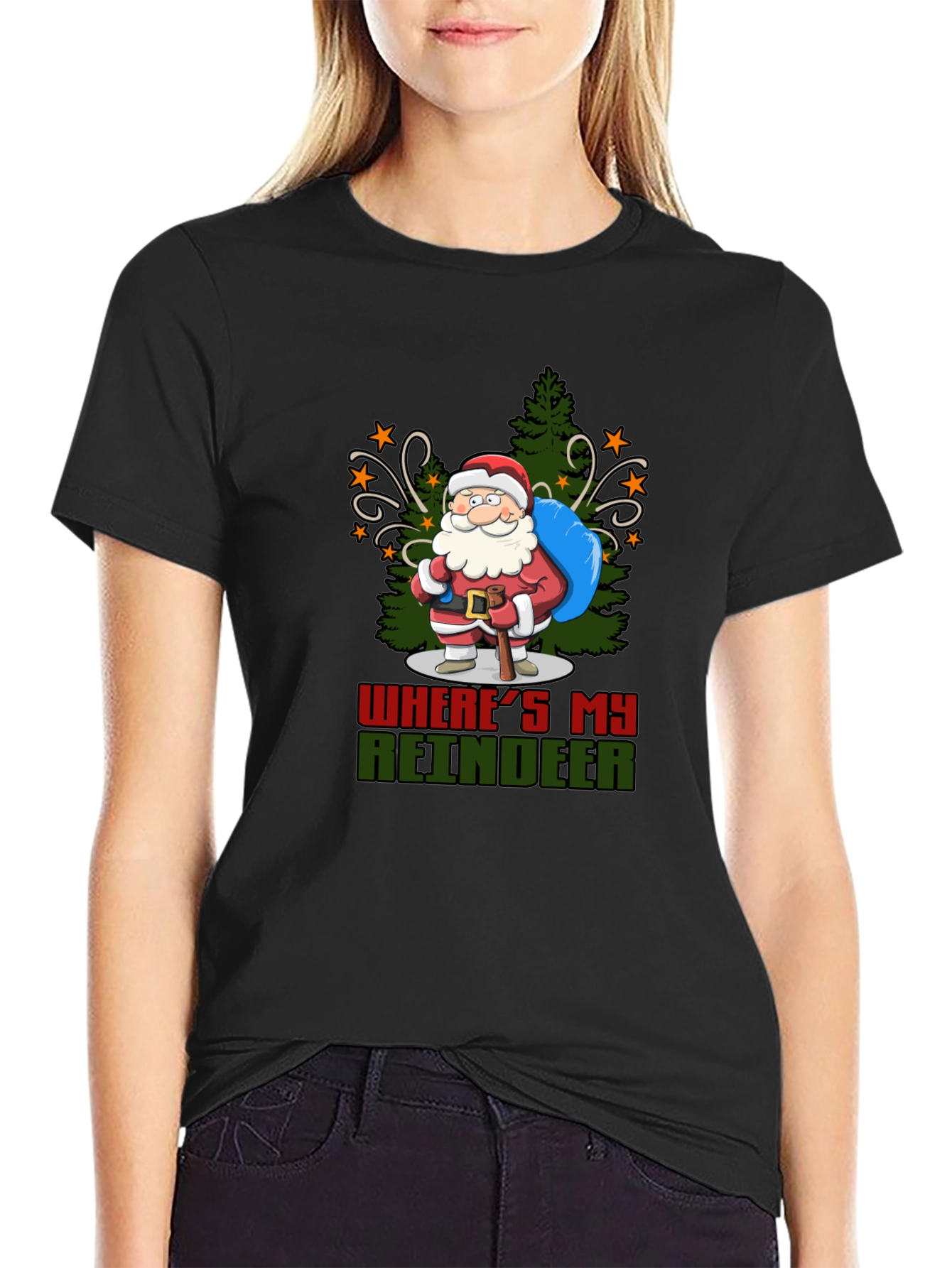 Funny Wheres My Reindeer Santa T-Shirt