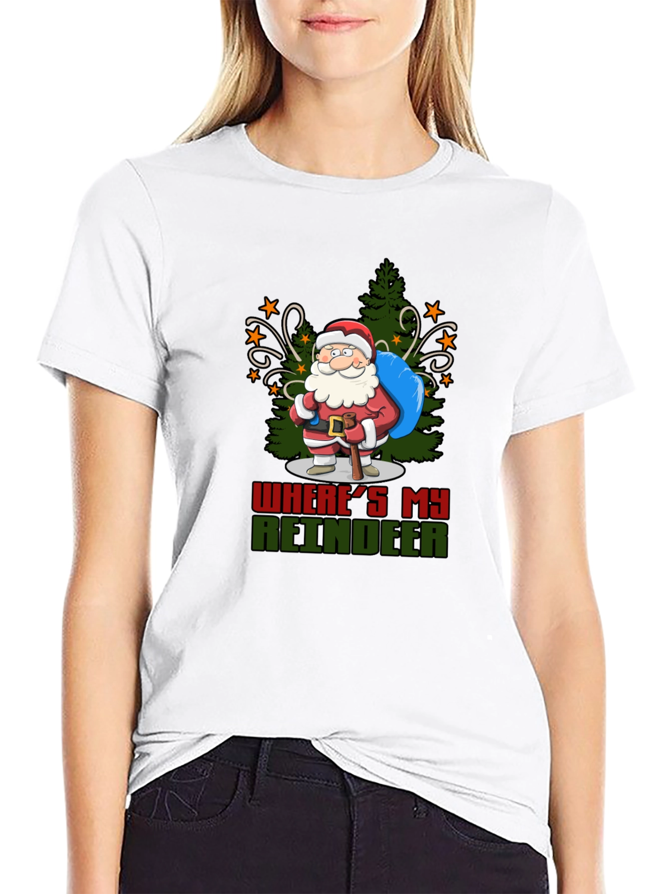 Funny Wheres My Reindeer Santa T-Shirt