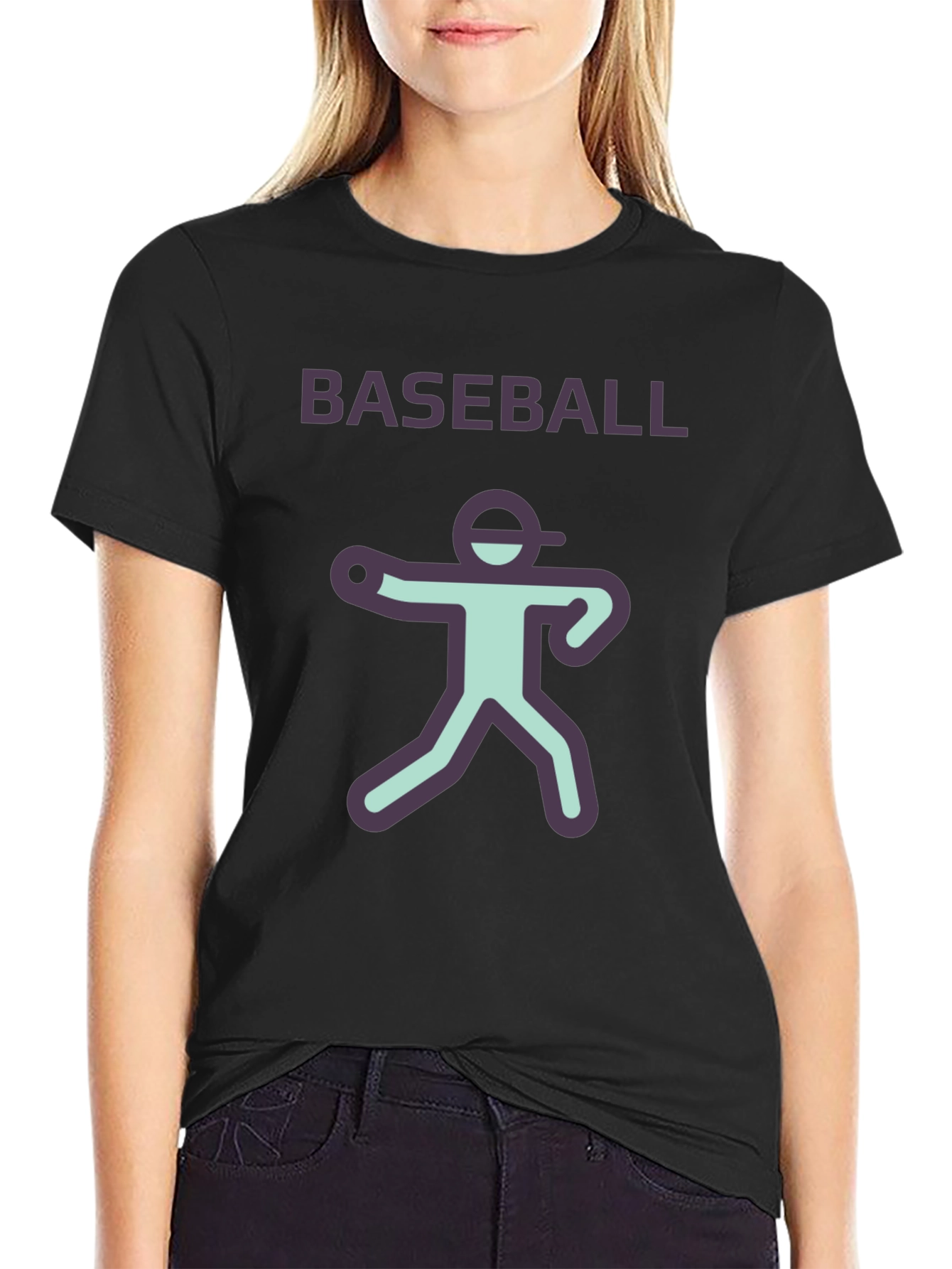 Baseball Player Graphic Tee - Black Cotton