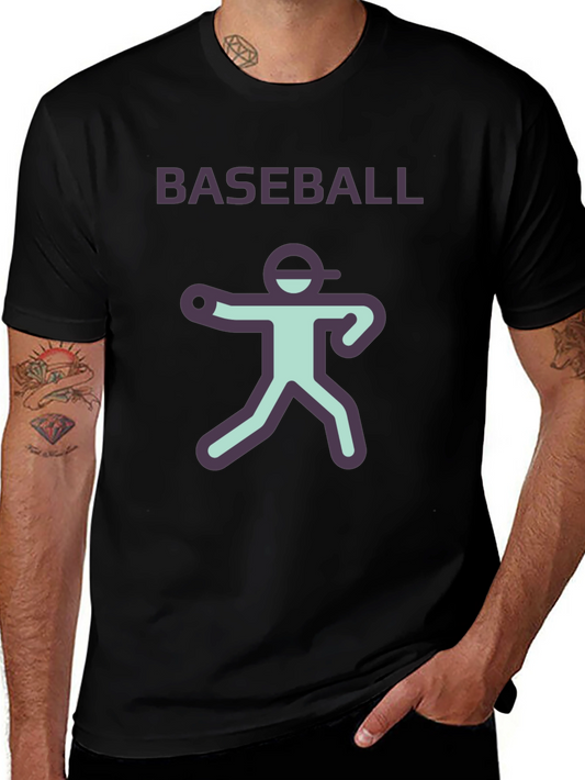 Baseball Player Graphic Tee - Black Cotton