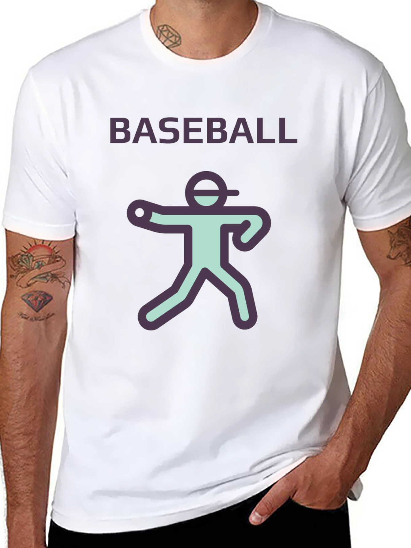 Baseball Player Graphic Tee - Black Cotton