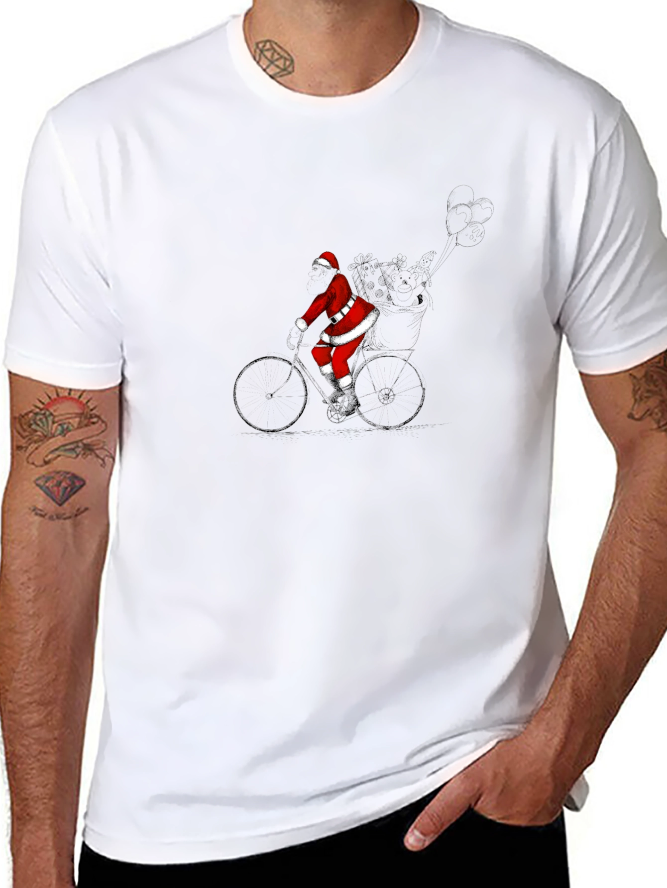 Santa Claus Cycling Black T-Shirt