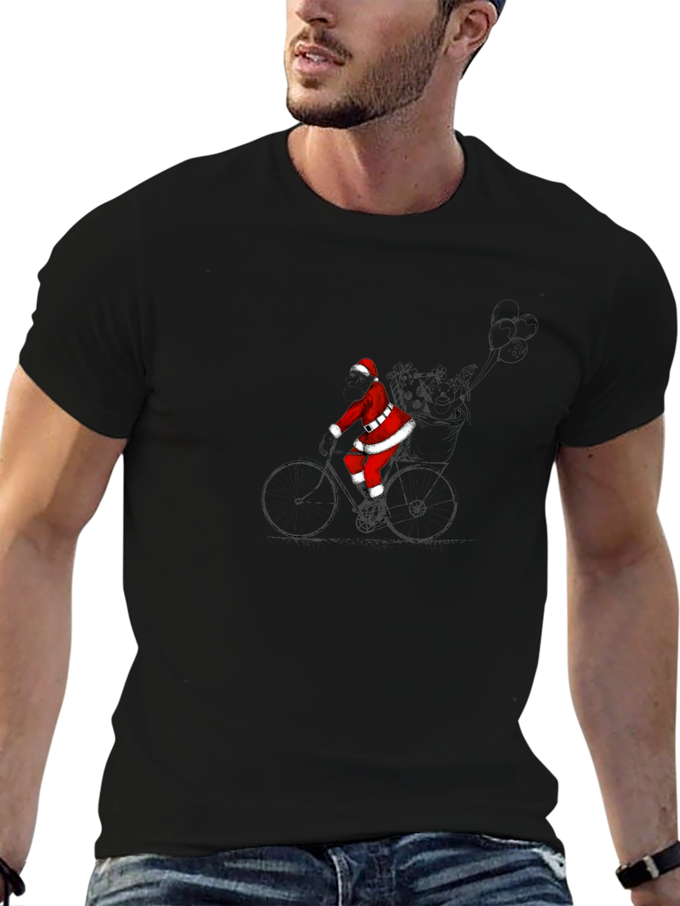Santa Claus Cycling Black T-Shirt