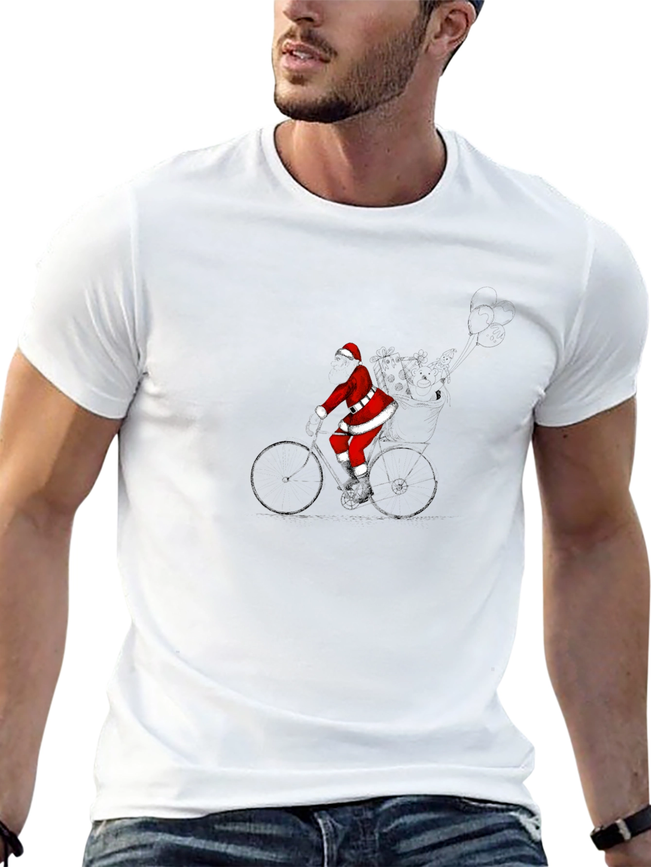 Santa Claus Cycling Black T-Shirt