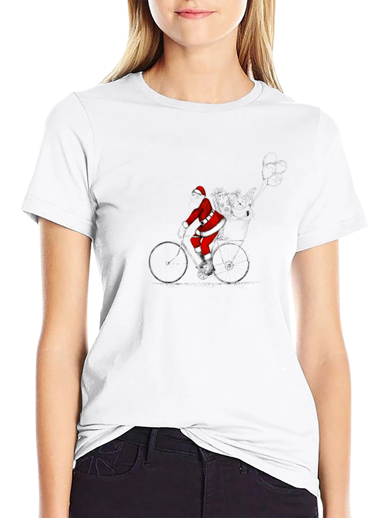 Santa Claus Cycling Black T-Shirt