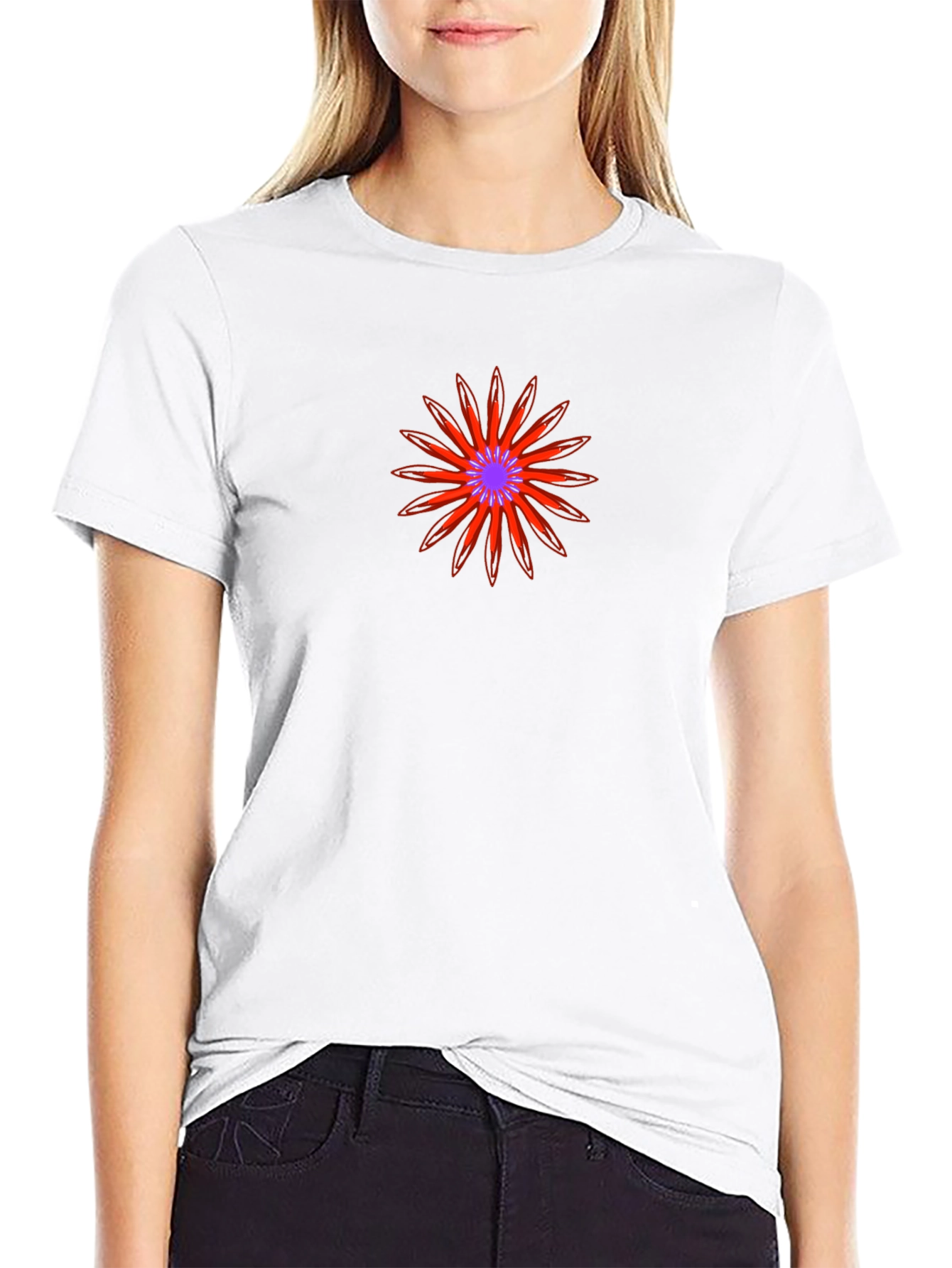 Geometric Floral Graphic Black Tee