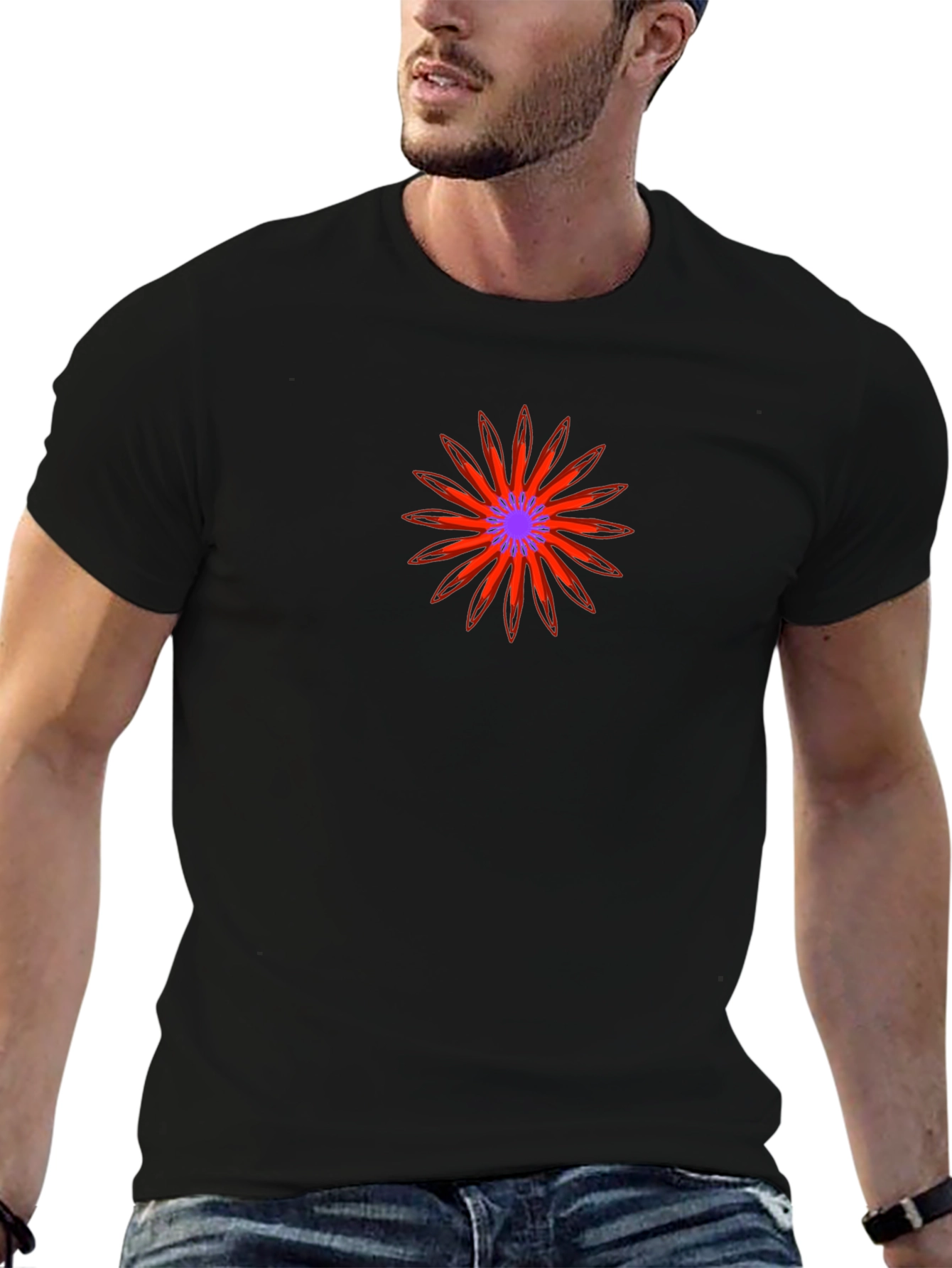 Geometric Floral Graphic Black Tee