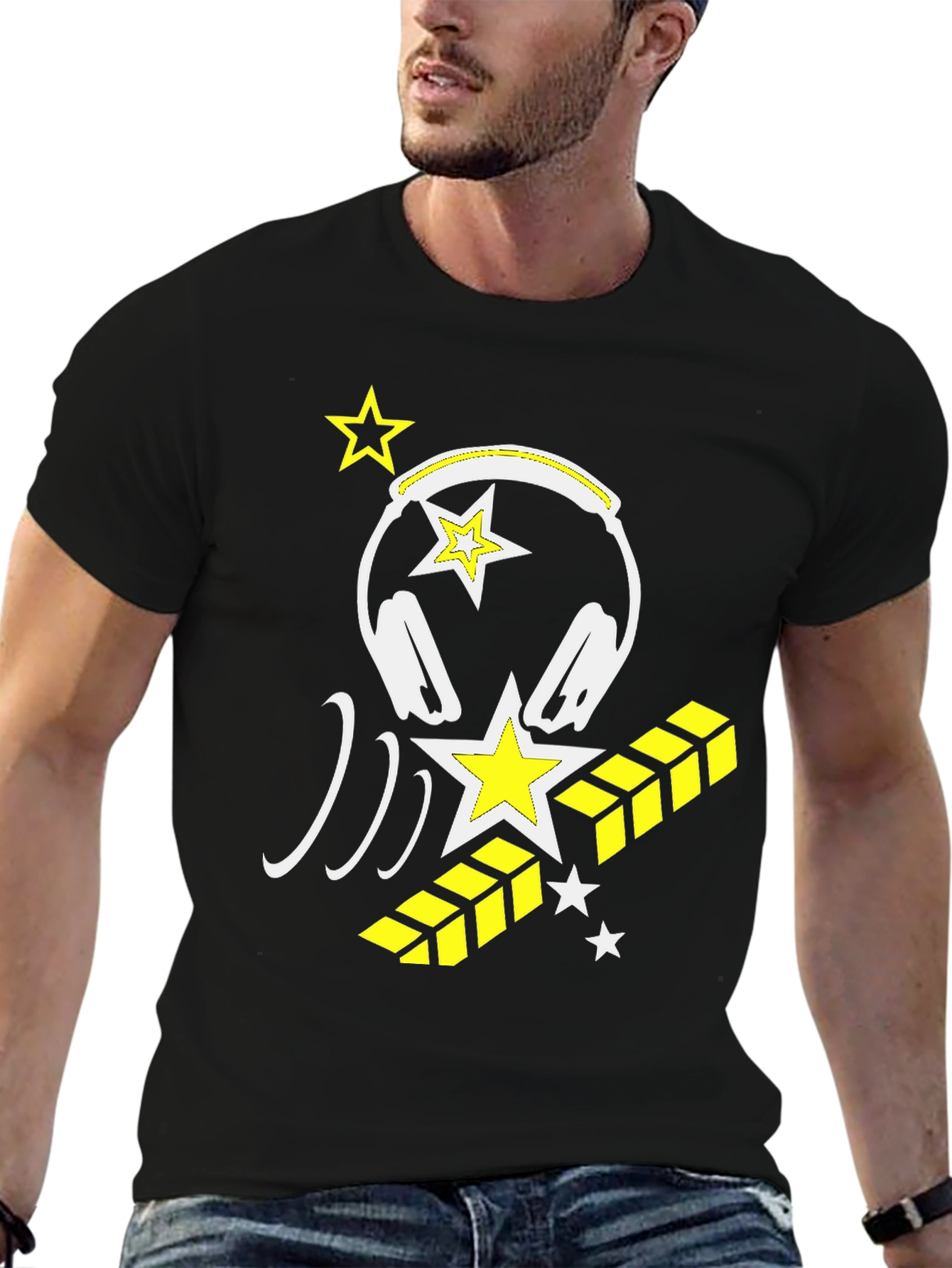 Cool Graphic Tee: Headphones & Star Design