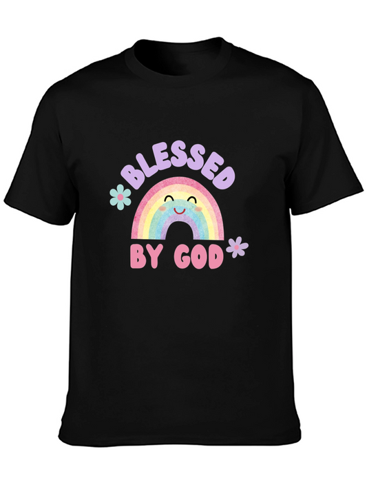 Blessed by God Rainbow Graphic Tee - Black