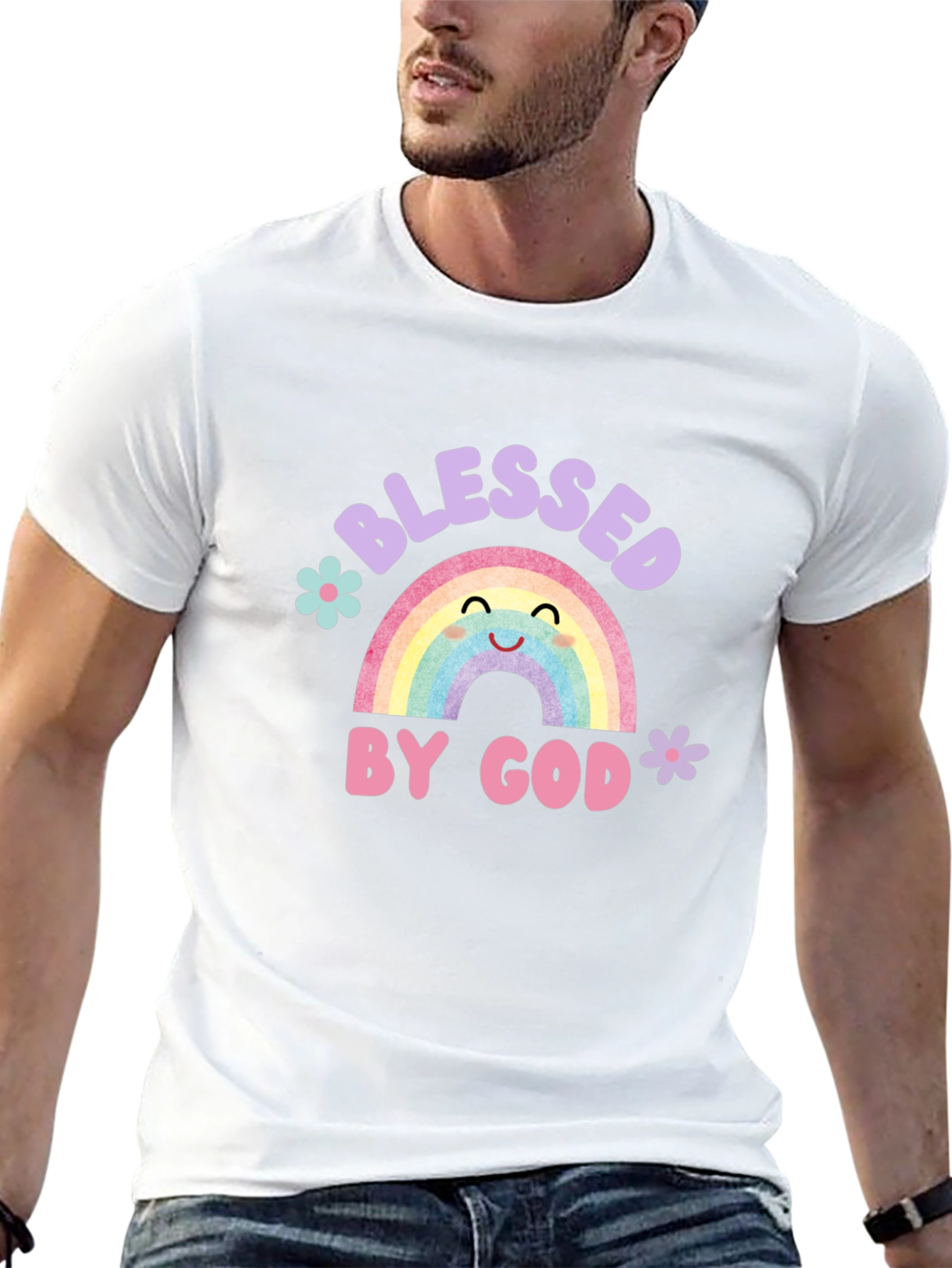 Blessed by God Rainbow Graphic Tee - Black