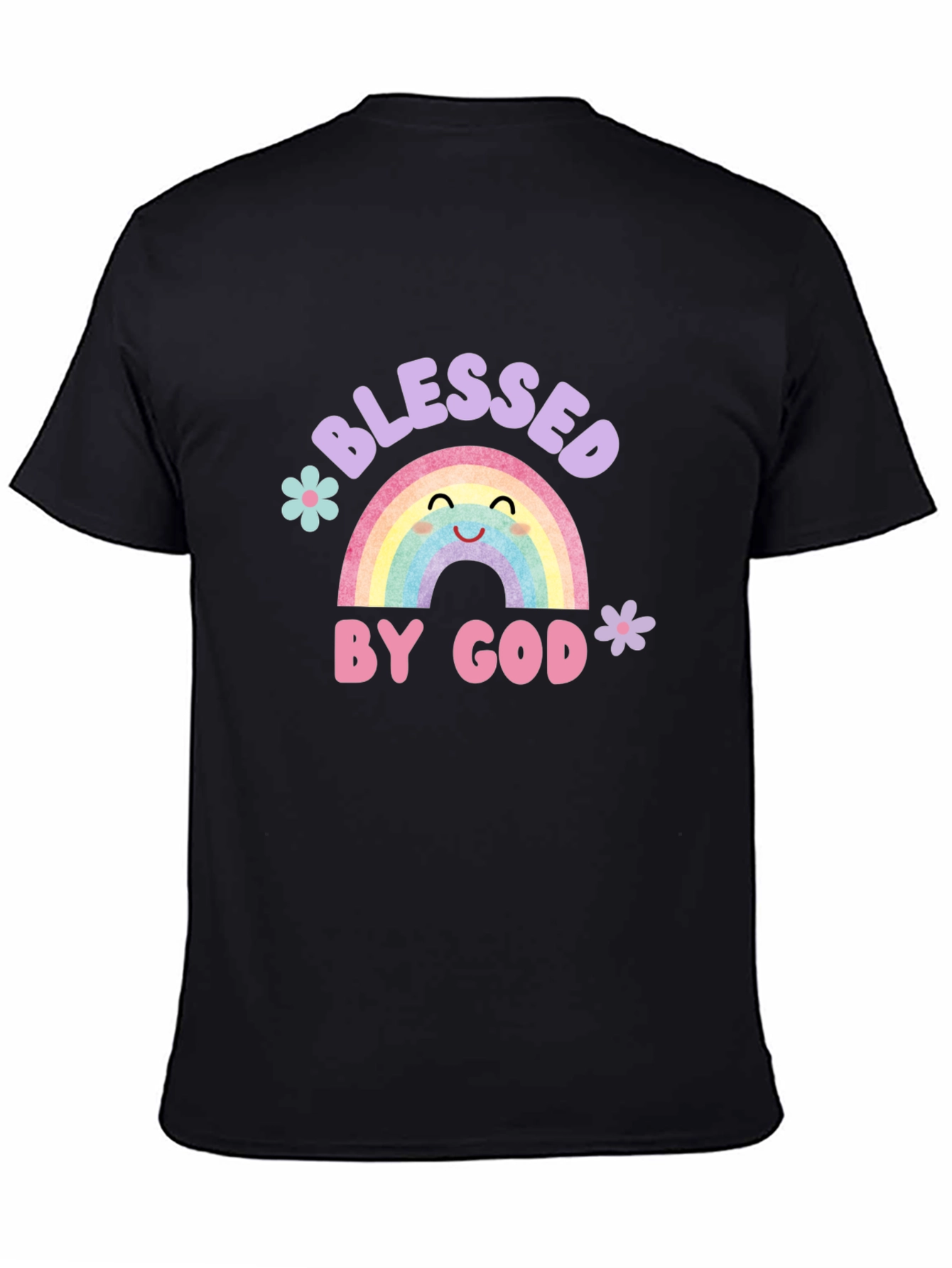 Blessed by God Rainbow Graphic Tee - Black