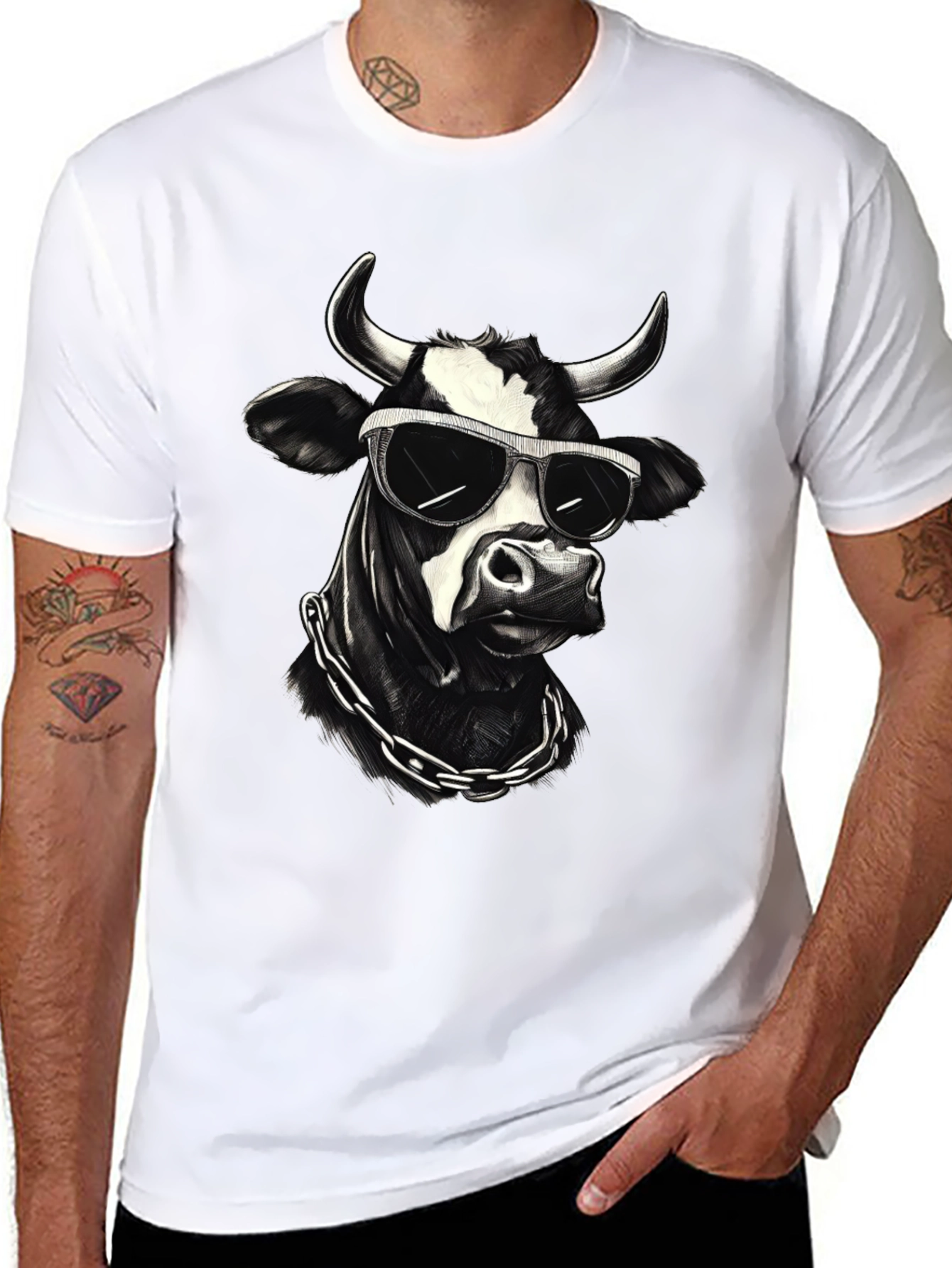 Cool Cow Graphic Tee - Black Cotton T-Shirt