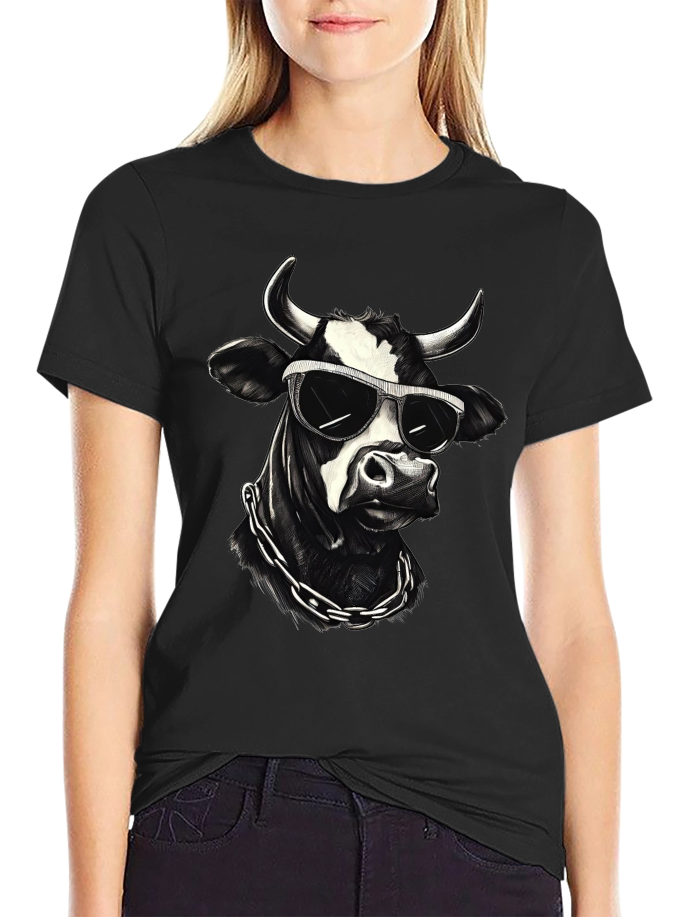 Cool Cow Graphic Tee - Black Cotton T-Shirt