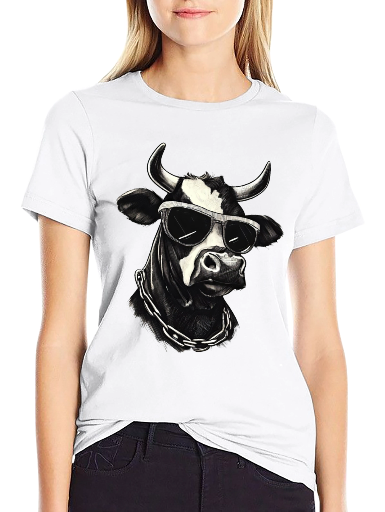Cool Cow Graphic Tee - Black Cotton T-Shirt